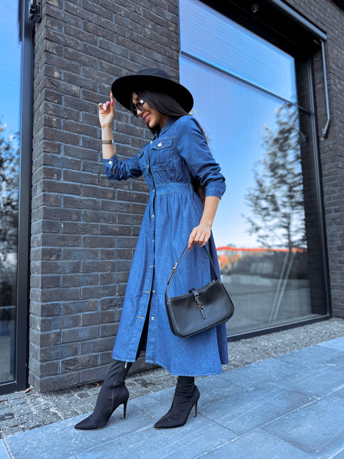 Džinsa kleita "Denim Idea" K3339 - TUMŠI ZILA